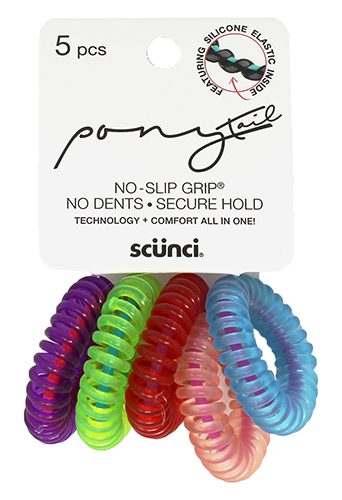 Scunci No Dent Secure Hold Hair Ponytailers Spiral Elastics, 5 pcs